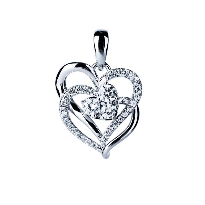 Sterling Silver Heart Pendant with Cubic Zircons 18K Gold Plated for Women
