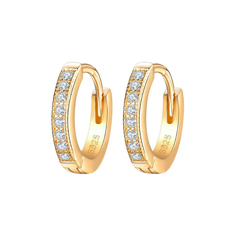 Huggie Hoop Earring in Sterling Silver Pave Set with CZ 18K Yellow Gold Plated for Women