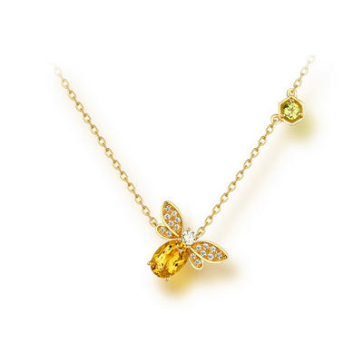 Bee Necklace in Sterling Silver with Citrine Pendant 18K Gold Plated for Women