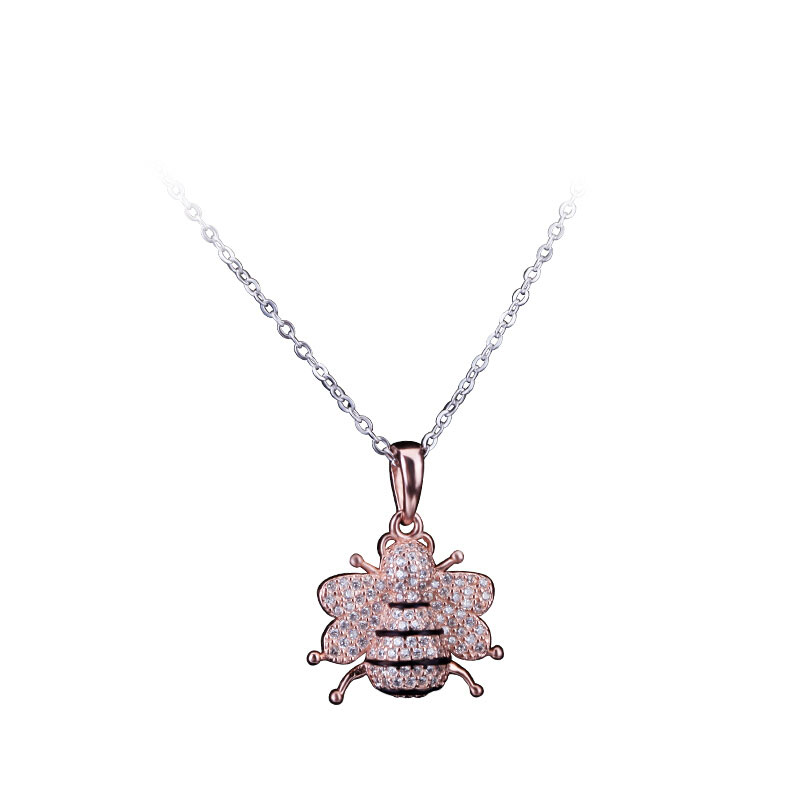 925 Sterling Silver Bee Necklace 18K Rose Gold Plated for Women