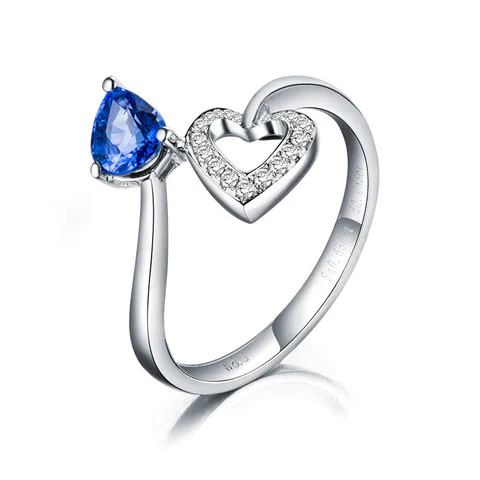 Natural Sapphire and Diamond Ring Heart Cut in 18K White Gold for Women