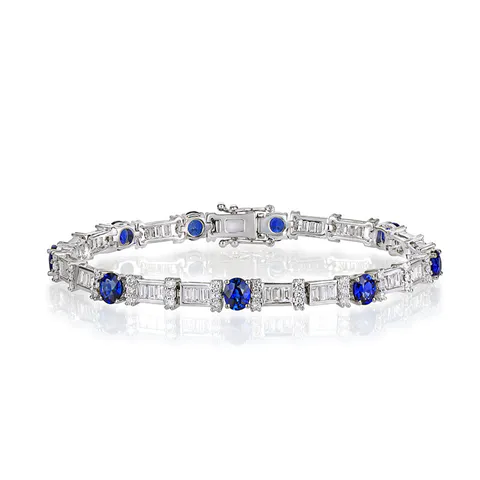 3.69ct Oval Sapphire and Diamond Bracelet Engagement Tennis Bracelet in 18K White Gold for Women