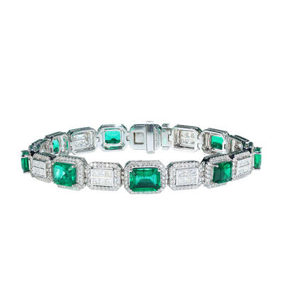 Luxury Emerald and Diamond Tennis Bracelet in 18K White Gold for Women