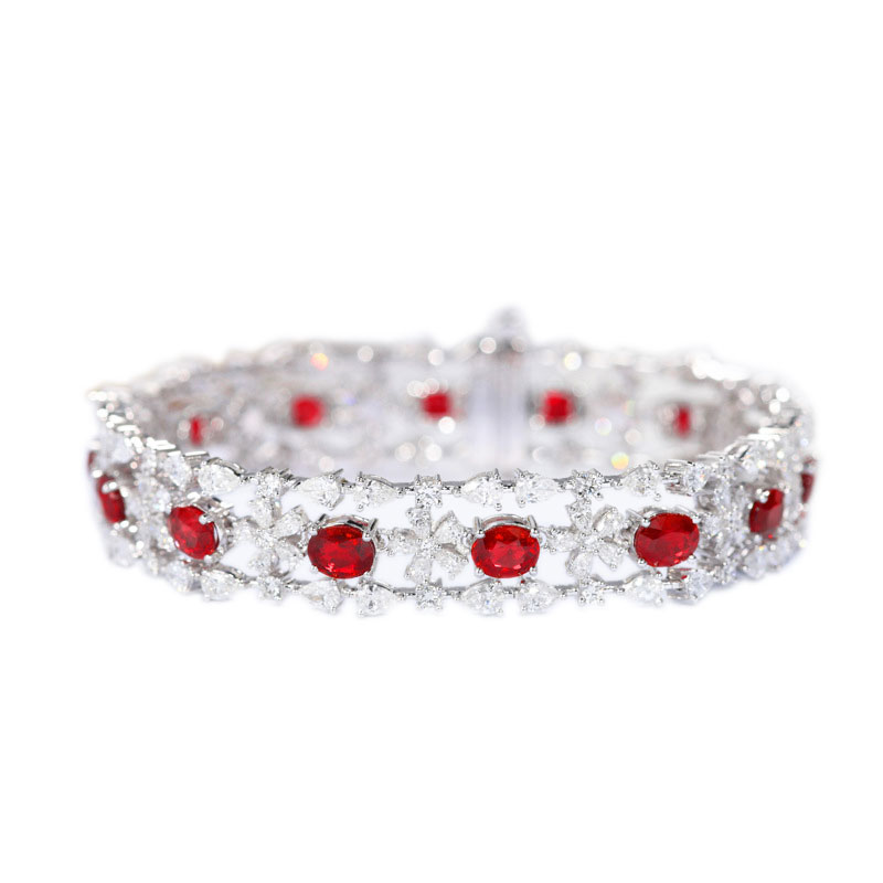 Iced Out Ruby and Diamond Tennis Bracelet in 18K White Gold for Women