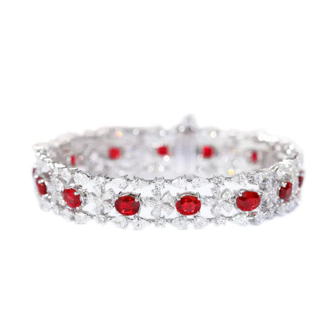Iced Out Ruby and Diamond Tennis Bracelet in 18K White Gold for Women