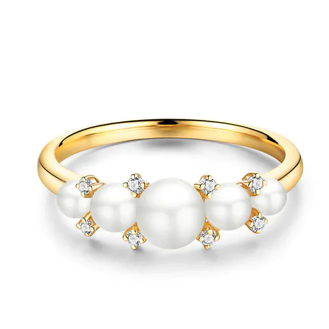 Natural Crown Pearl and Diamond Engagement Ring in 18K Yellow Gold for Women