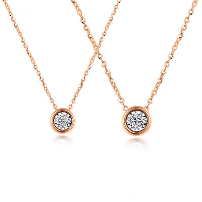 18K Rose Gold Pendant Necklace Set with Bezel Set Diamond for Women