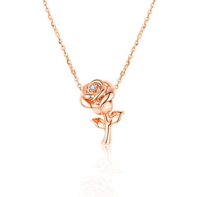 Enchanted Rose Pendant Necklace in 18K Rose Gold with Diamond for Women