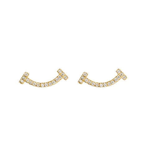 18K Yellow Gold Stud Earring Smile Diamond Studs for Women