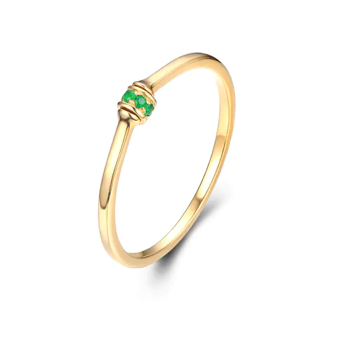 14K Gold Ladies Ring Pave Set with Emeralds 14K Gold Plated for Women