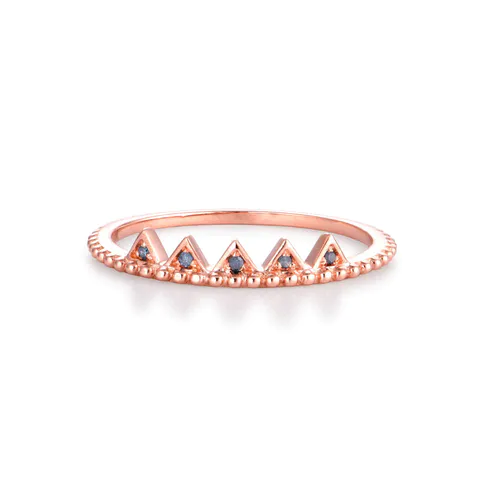 Ladies Crown Ring in 14K Rose Gold Pave Set with Blue Diamonds 14K Gold Plated