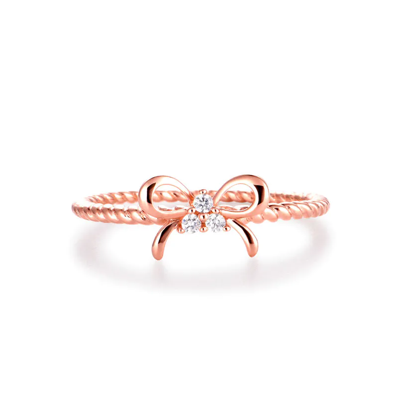 Wholesale 14K Rose Gold Bow Ring Pave Set with Diamonds Proposal Ring for Women