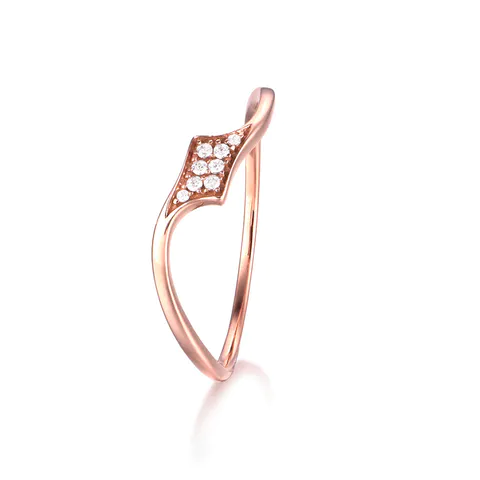 14K Rose Gold Engagement Rings Pave Set with Diamonds Twisted Line for Women