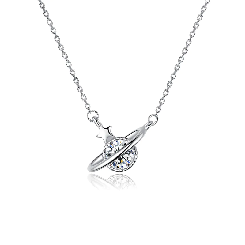 Wholesale Solar System Sterling Silver Pendant Necklace with Zircons for Women