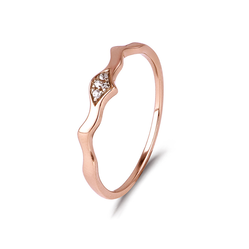 Diamond Promise Rings in 14K Rose Gold Ripple Band for Women