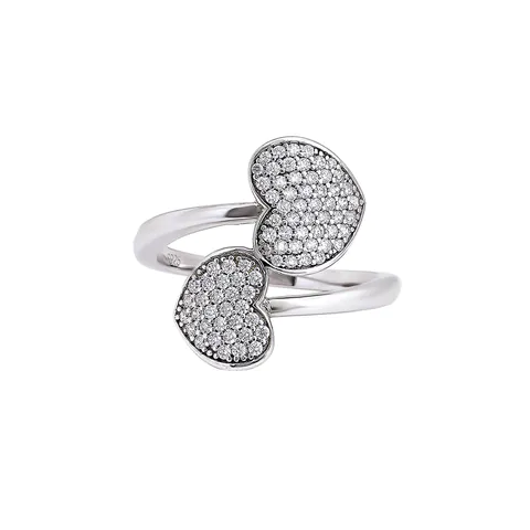 Double Heart Cubic Zirconia Rings in Sterling Silver 14K White Gold Plated for Women