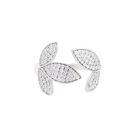 Leaf Cubic Zirconia Rings in Sterling Silver for Women