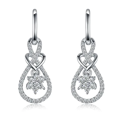 Sterling Silver Drop Earrings with Snowflake Cubic Zircons for Women