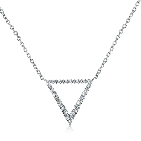 Triangle Silver Pendant Necklace Pave Set Cubic Zircons 18K Gold Plated