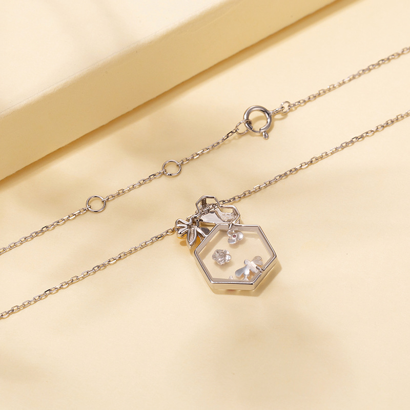 Pretty Honey Bee White Gold Diamond Necklace In 18k Gold | Joacii