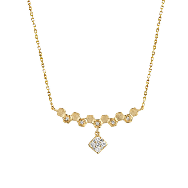 Honeycomb 18K Gold Diamond Necklace 0.19ct Diamond Pendant
