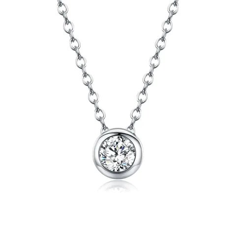 Round Moissanite Necklace 925 Sterling Silver Pendant Necklace For Women