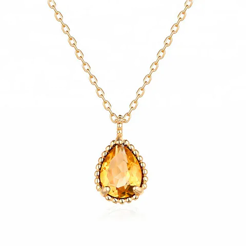 Sterling Silver Pear Shape Citrine Crystal Necklace
