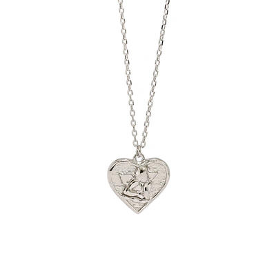 Love God Cupid Solid 925 Silver Heart Pendant Necklace for Women