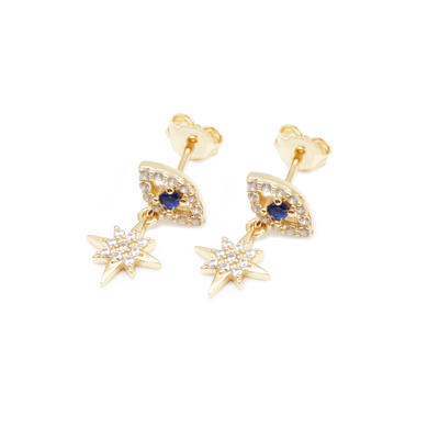 Evil Eye Stud Earrings Sterling Silver Pave Zircons Gold Plated for Women