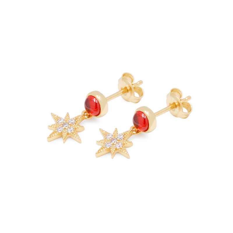 Sterling Silver Star Earrings Bezel Zircons Gold Plated for Women