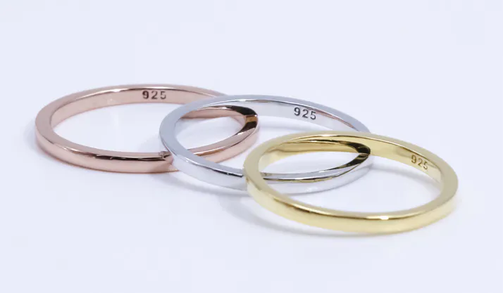 Plain Sterling Silver Band Rings Gold Plated for Women