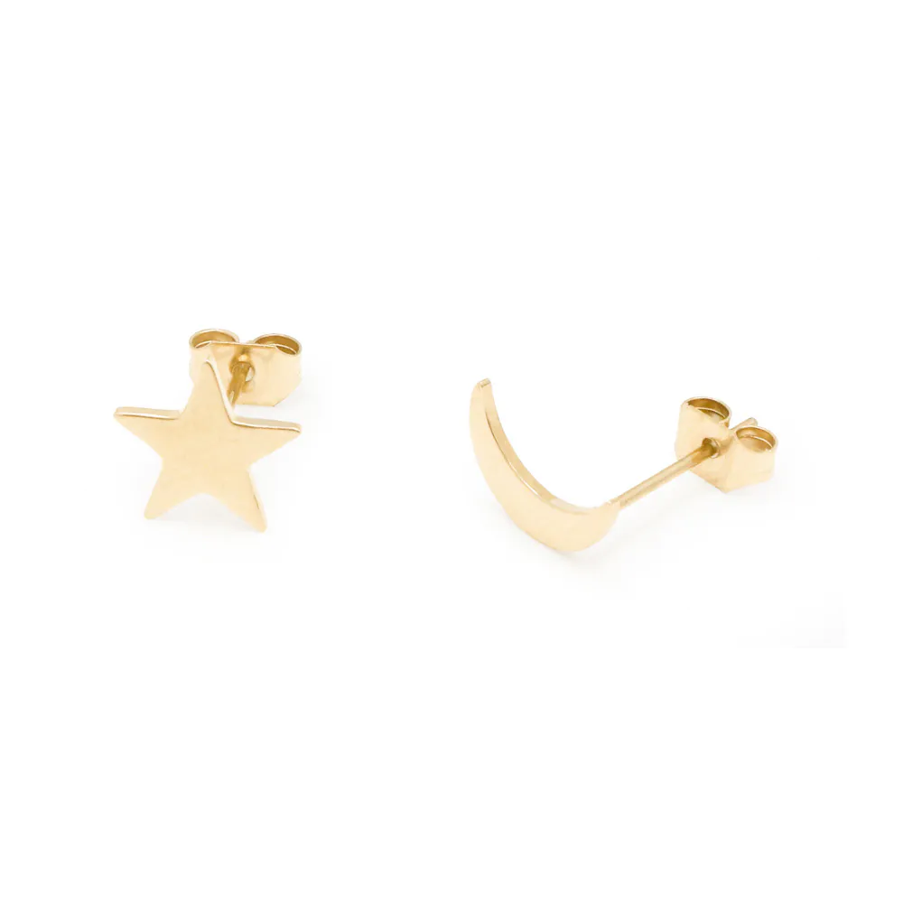 Star And Moon Earrings Studs Gold Plated Sterling Silver