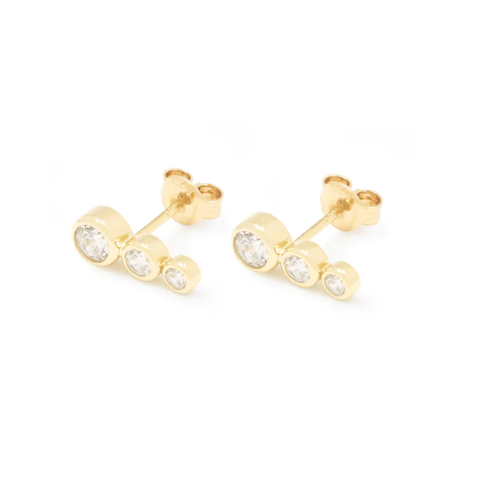 Bezel Set Cubic Zirconia Earrings Stud 18K Yellow Gold Color for Girls