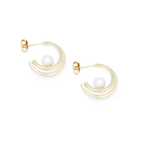 Hoop Ear Studs for Women Gold Color With Pearls