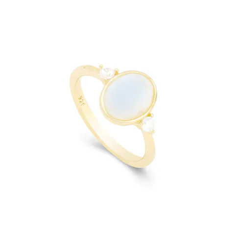 Blue Moonstone Ring Sterling Silver with Zircons 18K Yellow Gold Plated