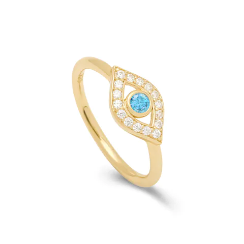 Evil Eye Ring Silver Gold Plated Blue Cubic Zirconia