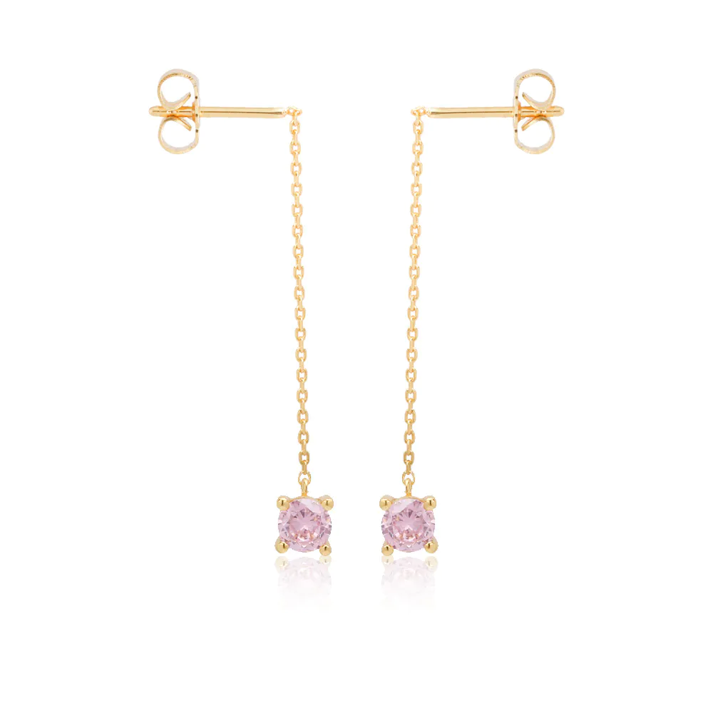 Line Pendant Cubic Zirconia Earrings 18K Yellow Gold Plated