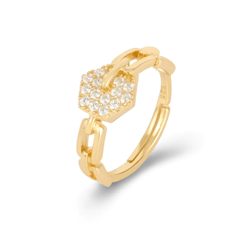Chain Link Ring Band Pave CZ Gold Plated