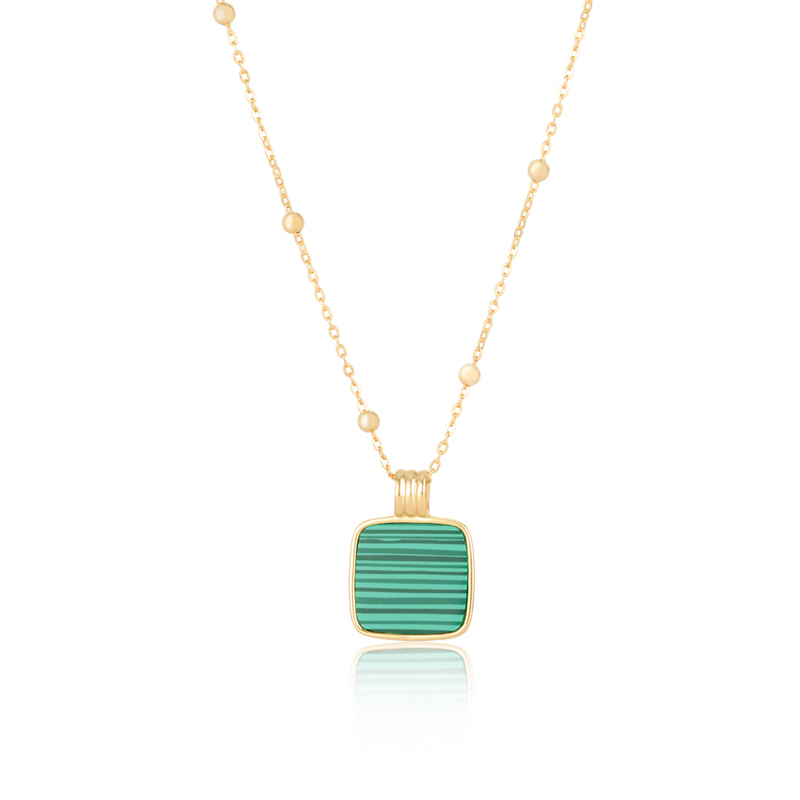 Malachite Pendant Necklace Silver 18K Yellow Gold Plated Chain