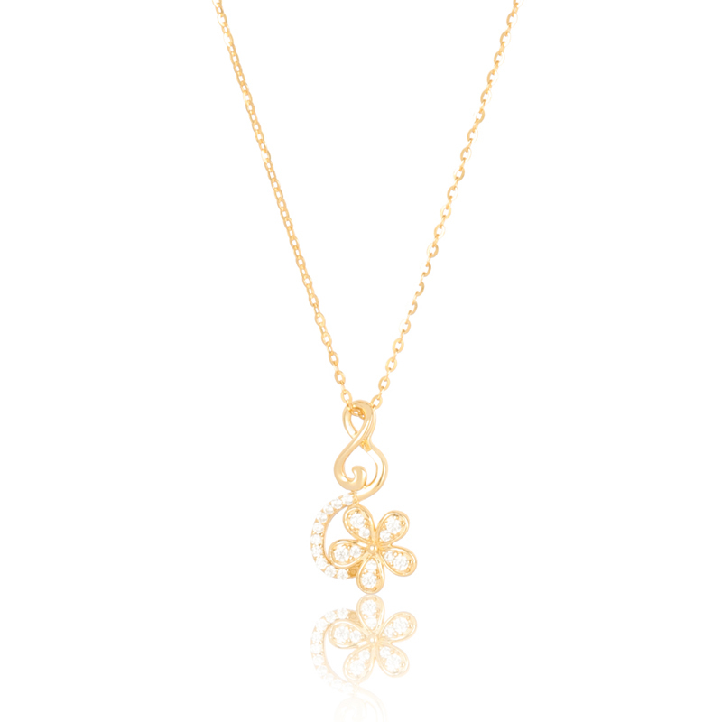Flower Zircon Stone Necklace Silver Gold Color in 925 Silver