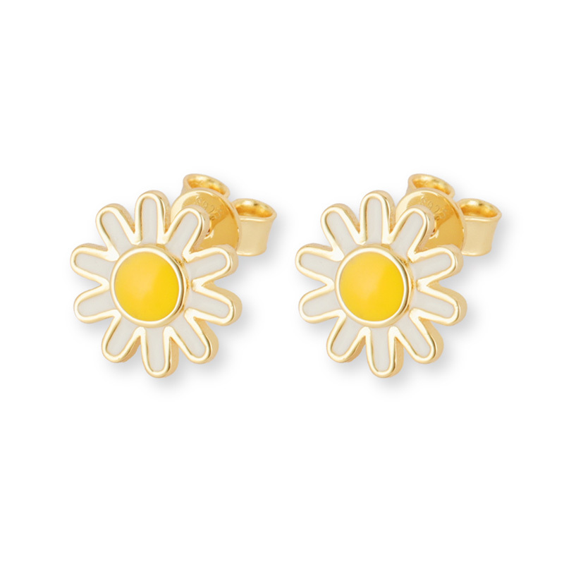 Yellow Daisy Earrings Silver