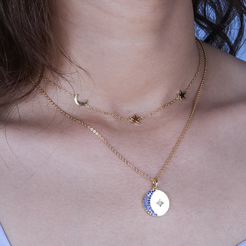 Crescent Moon And Star Necklace Sterling Silver Gold Plated Jewelry