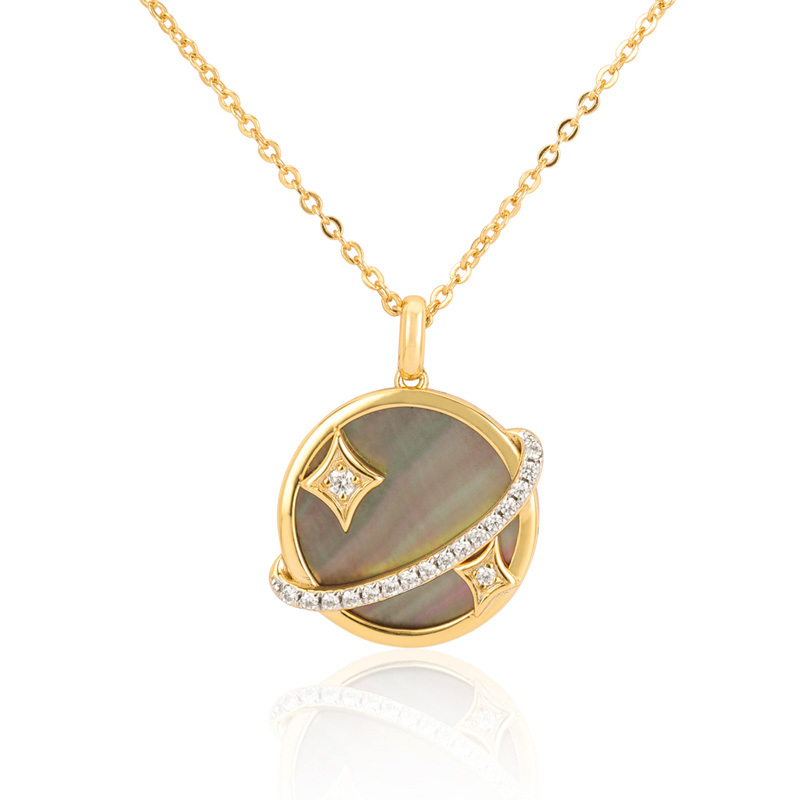 Black Mother of Pearl Necklace with Planet