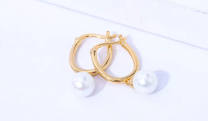 Gold Hoop Earrings With Pearl Drop