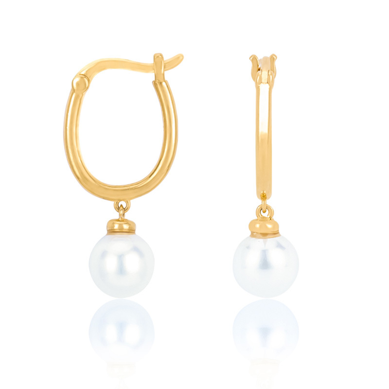 Gold Hoop Earrings with Pearl Drop