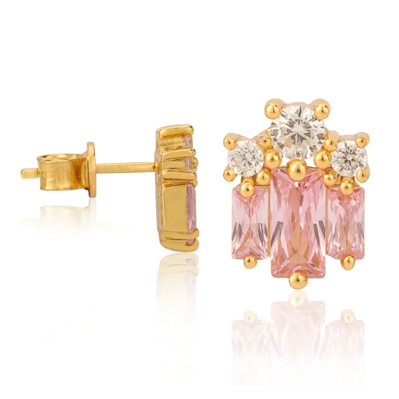 Baguette Cluster Earrings Pink Crystal