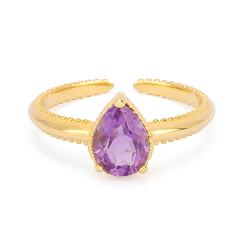 Pear Shaped Amethyst Ring Gold Plated
