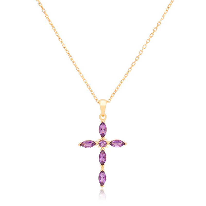 Sterling Silver Amethyst Cross Necklace Gold Plated