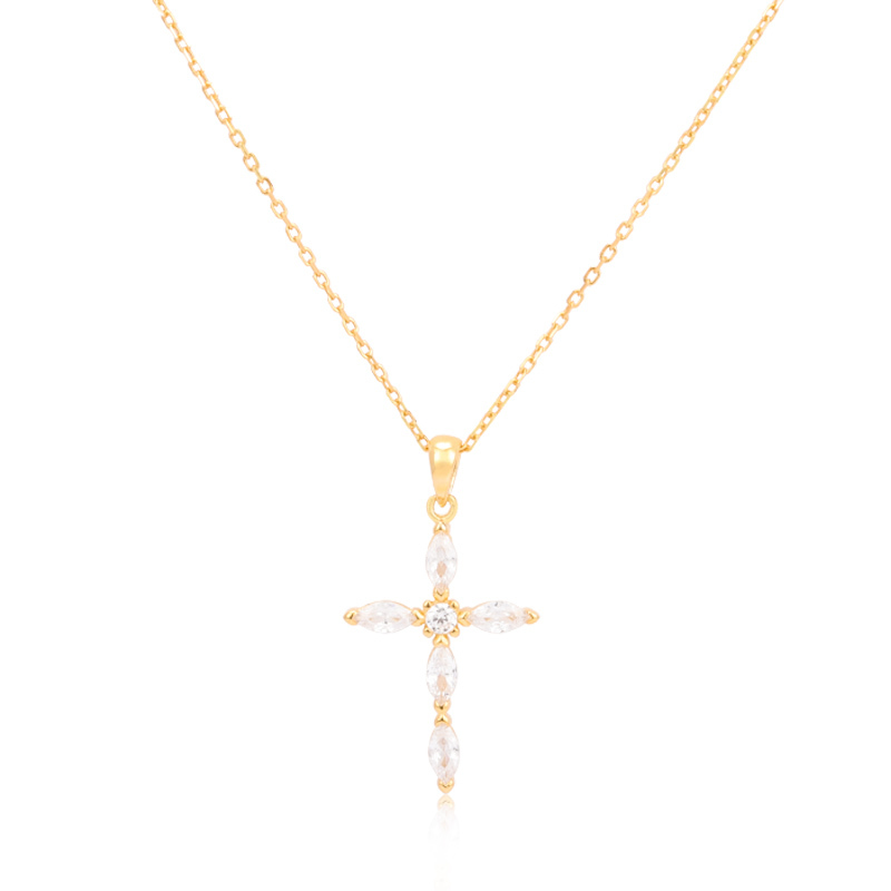 Sterling Silver Cubic Zirconia Cross Necklace Gold Plated