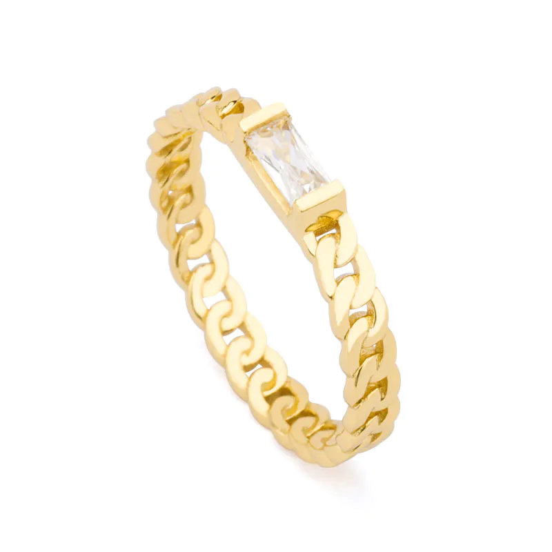 Cuban Chain Ring with Baguette CZ